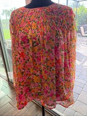 Floral Pink & Orange Smocked Waist Women's Skirt